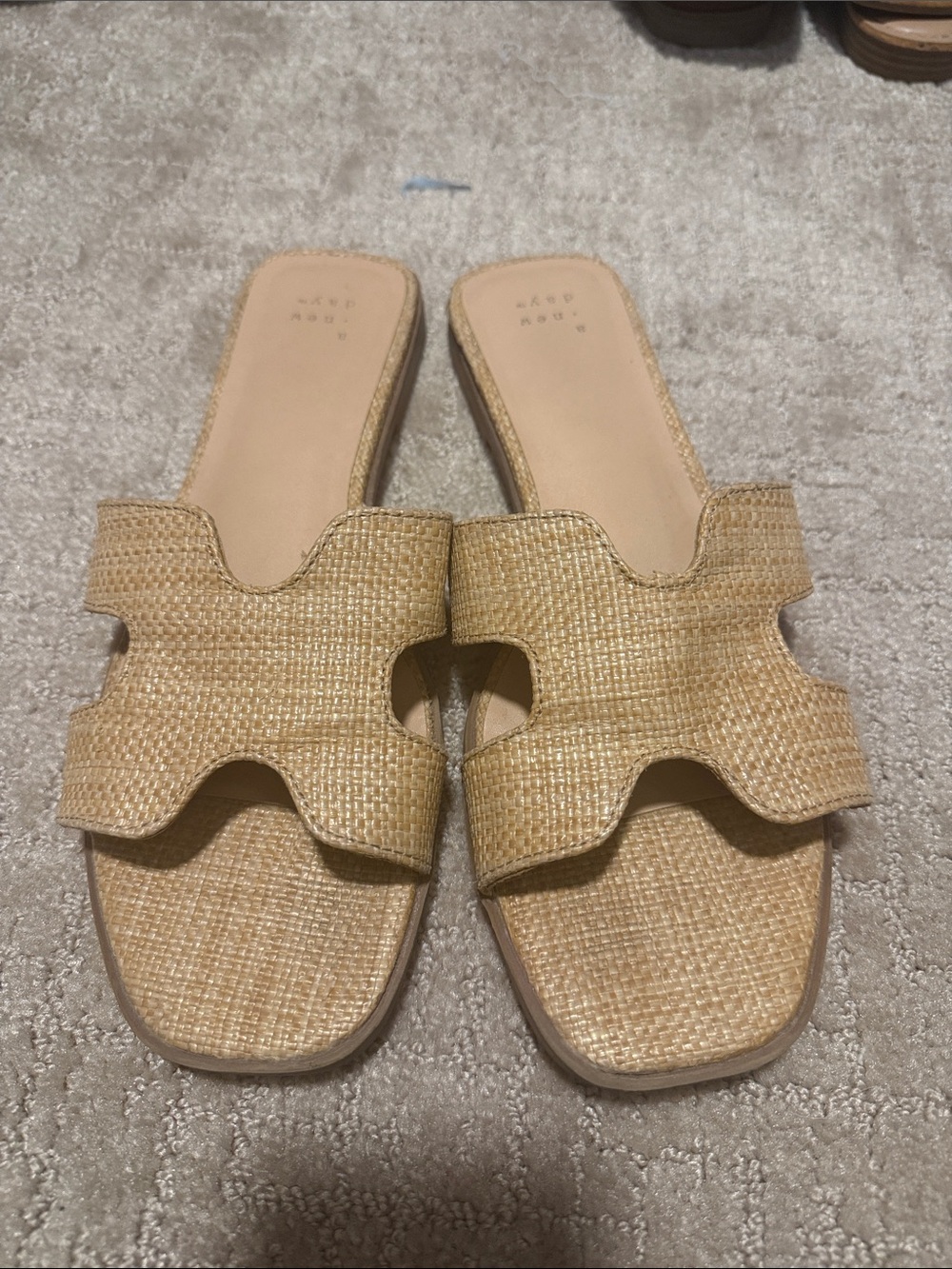 a new day Natural Woven Cutout Slide Sandals
